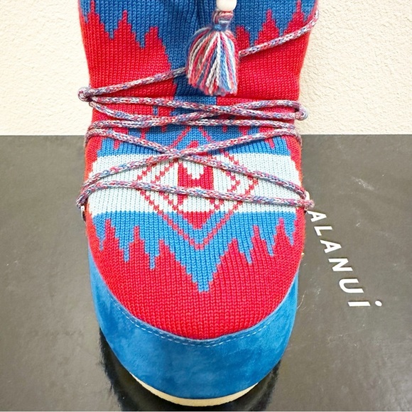 NEW ALANUI X MOON BOOT Icon Knit Jacquard Red Azure Wool Boots Size 8-9.5 - Picture 12 of 16
